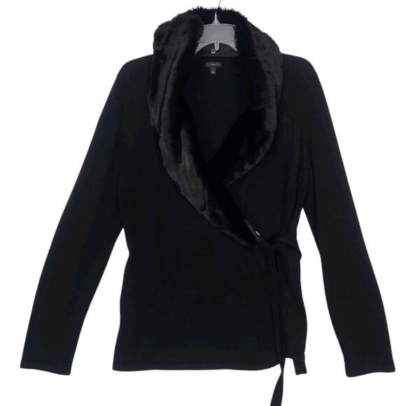 Talbots Sweaters - TALBOTS WOOL CASHMERE WOMENS WRAP SWEATER CARDIGAN SZ LG FUR CLASSY GLAM CAPSULE